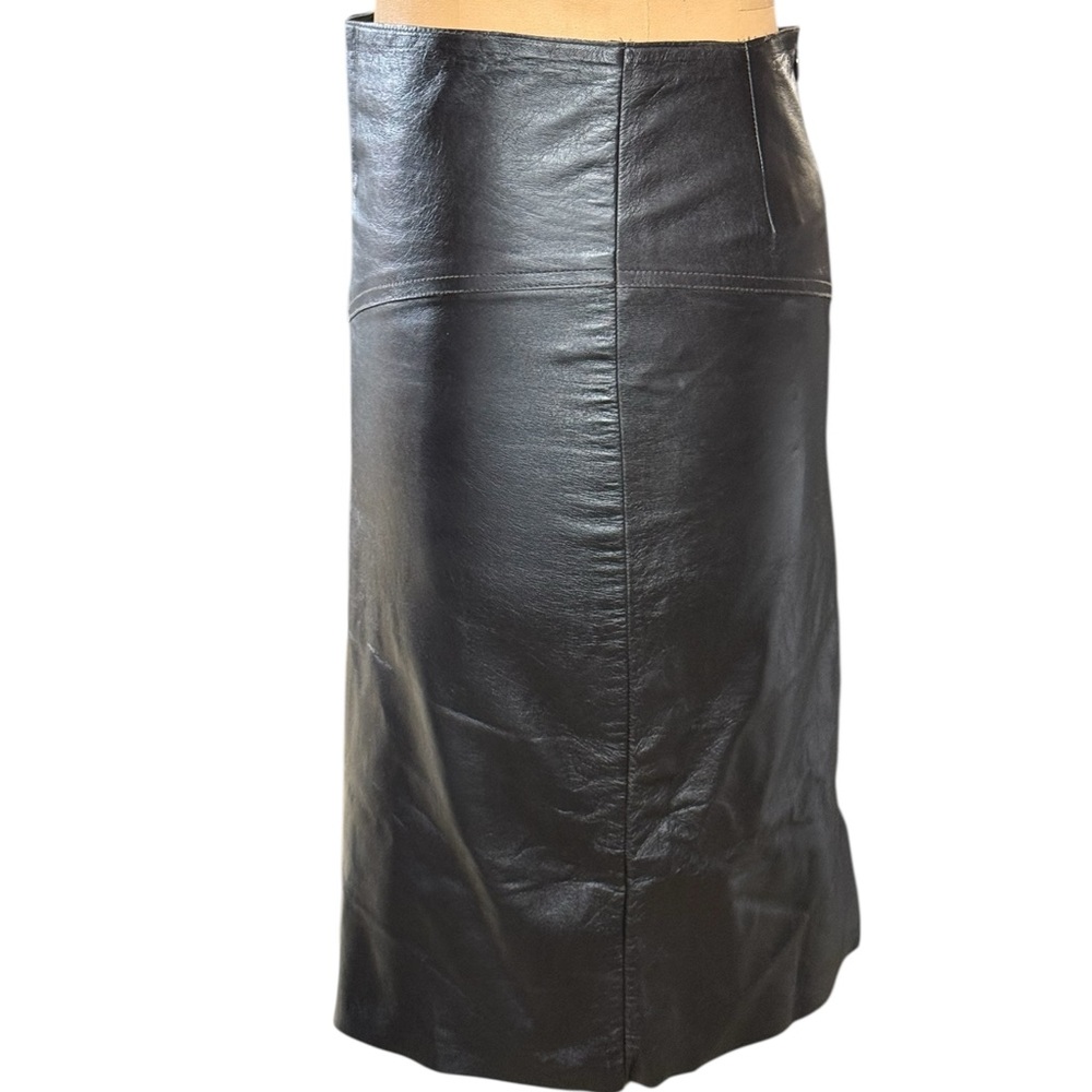 Glen Arthur By Chester, Chocolate Brown Leather Pencil Skirt View 2